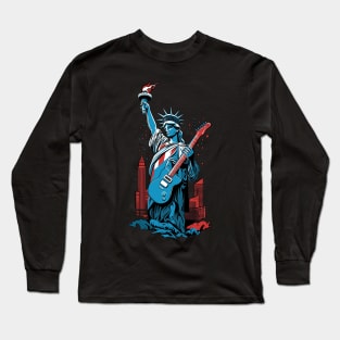 Patriotic USA 4th of July Guitarist Concert Festival Guitar Long Sleeve T-Shirt